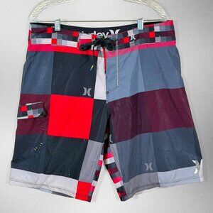 Hurley Phantom P60 Kings Road Board Shorts Mens 34 Plaid Stitched Reflective